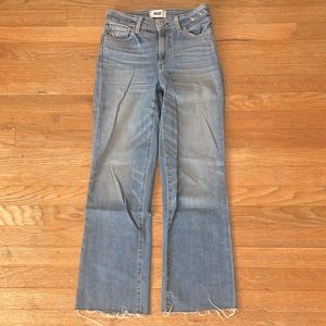 PAIGE high rise straight ankle fit with a cut off hem. Super stretch fabric